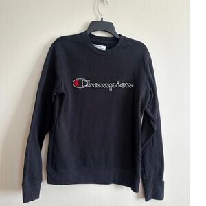 Champion Embroidered Logo Sweatshirt Black Crewneck Small Streetwear